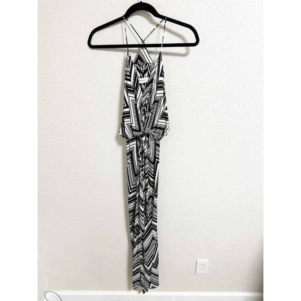 T-Bags Los Angeles Womens Plunge V Neck Knot Front‎ Maxi Dress Geometric Medium